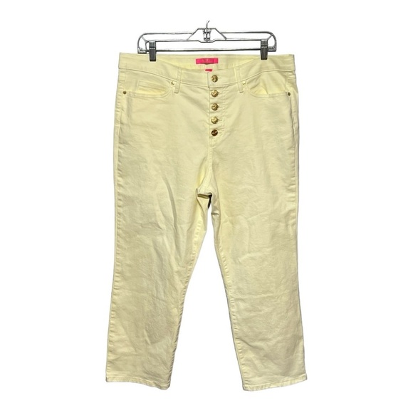 Lily Pulitzer South Ocean Jeans in Lemon Meringue High-Rise Straight Leg Size 16 - Picture 1 of 4